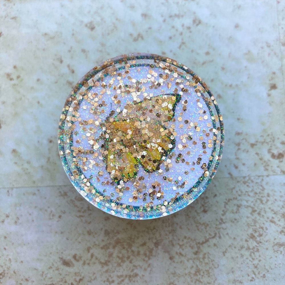 Gold glitter & butterfly phone grip